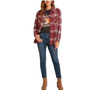 Billabong Plaid Flannel Button-Up Shirt Burgundy, Blue & White Size Medium